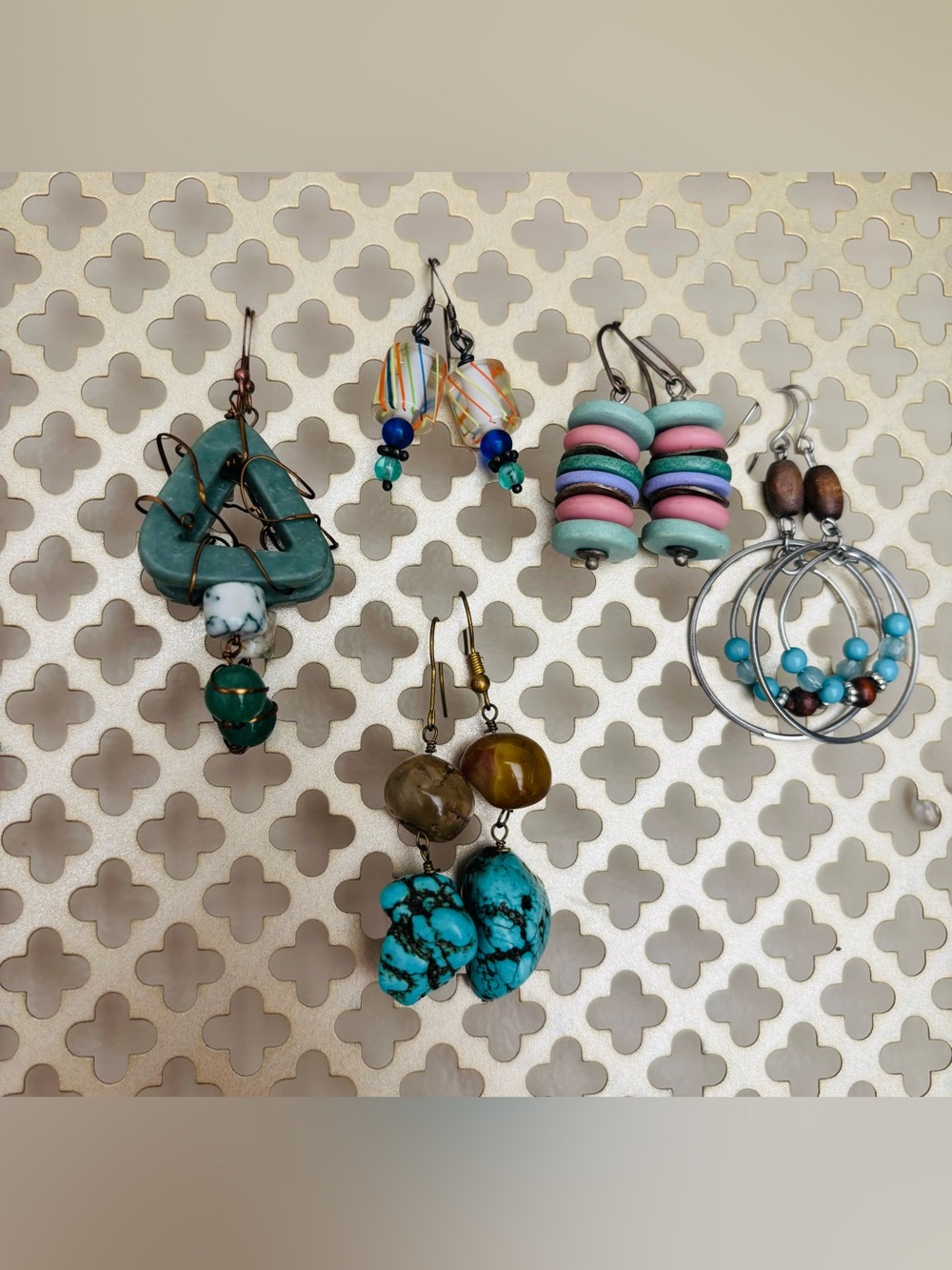 Handcrafted Turquoise & Multicolor Bead Dangle Earrings - Women Jewelry Lot